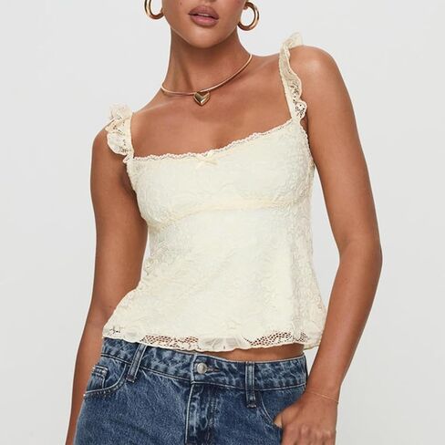 Women Y2k Lace Trim Tank Tops Teen Girl Fairycore Sleeveless Solid Going Out Streetwear Summer Crop Camisole in Saudi Arabia