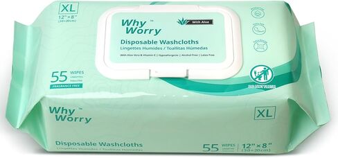 Wet Wipes for Adults, 8"x12" Extra Large Body Cleansing Wipes for Elderly & Incontinence, Extra Thick Adult Washcloths Disposable with Aloe & Vitamin E, Unscented, 55 Count in Saudi Arabia