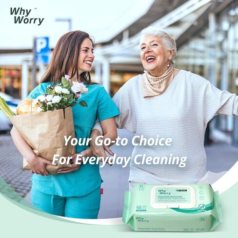 Wet Wipes for Adults, 8"x12" Extra Large Body Cleansing Wipes for Elderly & Incontinence, Extra Thick Adult Washcloths Disposable with Aloe & Vitamin E, Unscented, 55 Count in Saudi Arabia