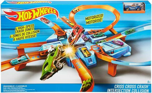 Hot Wheels Toy Car Track Set, Criss Cross Crash with 1:64 Scale Vehicle, Powered by a Motorized Booster (Amazon Exclusive) in Saudi Arabia