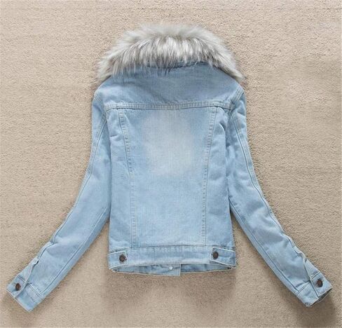 ACE SHOCK Denim Jacket for Women Lined Faux Fleece, Short Winter Jeans Coat with Detachable Faux-fur Collar in Kuwait