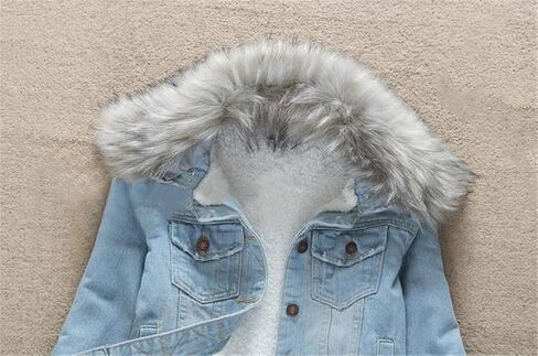 ACE SHOCK Denim Jacket for Women Lined Faux Fleece, Short Winter Jeans Coat with Detachable Faux-fur Collar in Kuwait