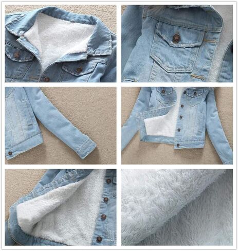 ACE SHOCK Denim Jacket for Women Lined Faux Fleece, Short Winter Jeans Coat with Detachable Faux-fur Collar in Kuwait