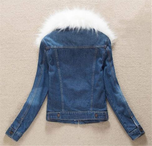 ACE SHOCK Denim Jacket for Women Lined Faux Fleece, Short Winter Jeans Coat with Detachable Faux-fur Collar in Kuwait