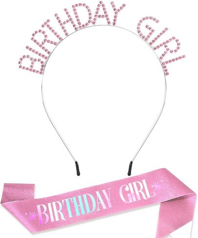 CAVETEE Birthday Girl Crown and Sash， Princess Tiara Happy Birthday Headband Party Accessories for Women and Girls in Kuwait