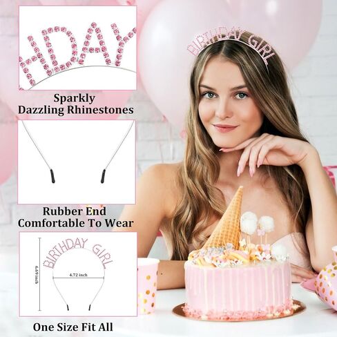 CAVETEE Birthday Girl Crown and Sash， Princess Tiara Happy Birthday Headband Party Accessories for Women and Girls in Kuwait