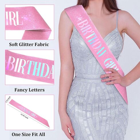 CAVETEE Birthday Girl Crown and Sash， Princess Tiara Happy Birthday Headband Party Accessories for Women and Girls in Kuwait