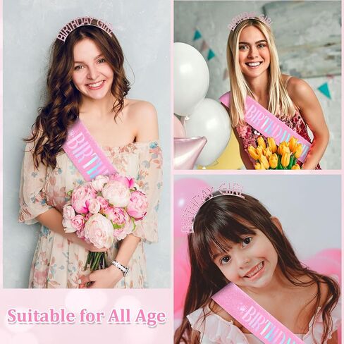 CAVETEE Birthday Girl Crown and Sash， Princess Tiara Happy Birthday Headband Party Accessories for Women and Girls in Kuwait