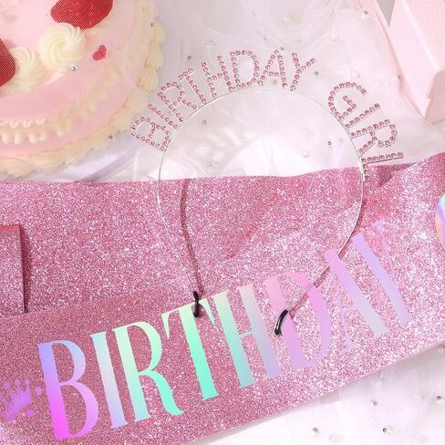 CAVETEE Birthday Girl Crown and Sash， Princess Tiara Happy Birthday Headband Party Accessories for Women and Girls in Kuwait
