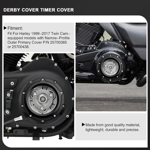 Derby Cover Timing Timer Cover for Harely Touring 1999-2015 Road King Electra Street Glide Road Glide Dyna Fat Bob Street Bob 1999-2017 Softail Fat Boy (Black) in Saudi Arabia