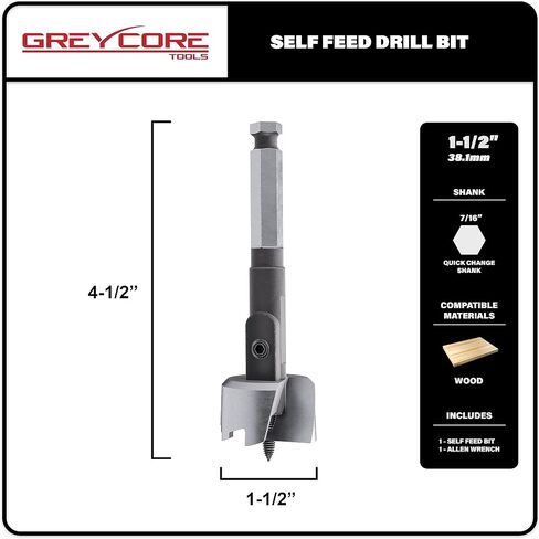 Greycore Tools Self-Feed Drill Bit – Single-Cutter Self Feed Drill 2-9/16 Inch – Professional Boring Drill Bits for Woodworking – Aggressive Feed Screw Thread for Fast and Smooth Drilling in Saudi Arabia