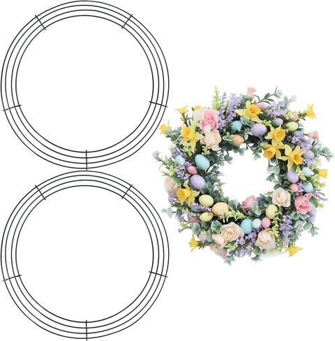 Wire Wreath Frame, 2 Pack 16 Inch Metal Wreath Form Frame, Dark Green Round Wire Wreath Rings for St Patricks Day Easter DIY Floral Crafts Home Decor Indoor Outdoor Holiday Party Decorations Supplies in Kuwait