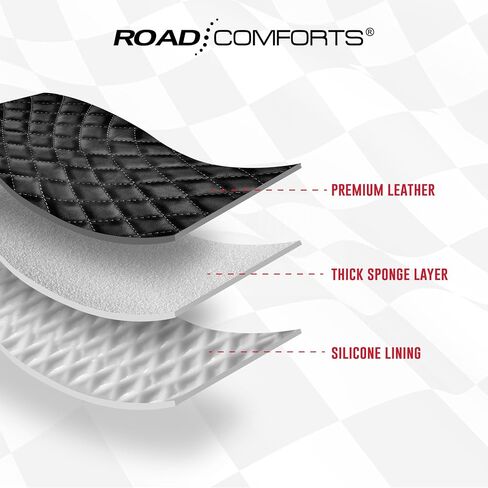 Road Comforts Leather Steering Wheel Cover – Black & Red Universal Fit 14.5-15 Inch, Microfiber Leather, Anti-Slip & Breathable Design for Men and Women in Saudi Arabia