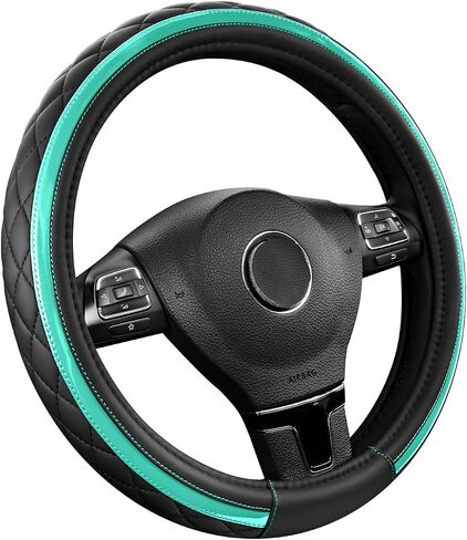 Road Comforts Leather Steering Wheel Cover – Black & Red Universal Fit 14.5-15 Inch, Microfiber Leather, Anti-Slip & Breathable Design for Men and Women in Saudi Arabia