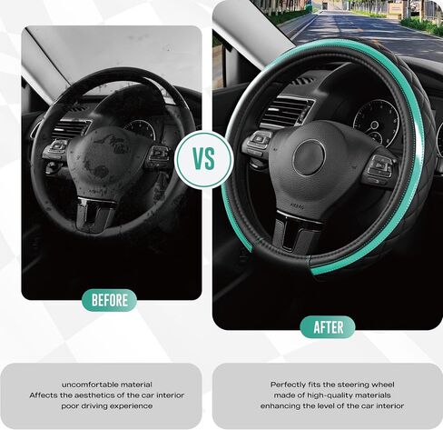 Road Comforts Leather Steering Wheel Cover – Black & Red Universal Fit 14.5-15 Inch, Microfiber Leather, Anti-Slip & Breathable Design for Men and Women in Saudi Arabia