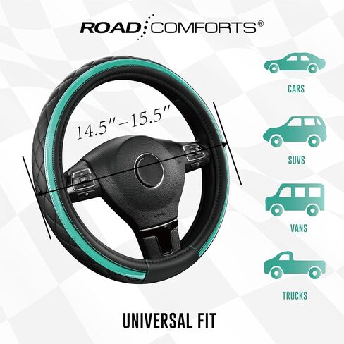 Road Comforts Leather Steering Wheel Cover – Black & Red Universal Fit 14.5-15 Inch, Microfiber Leather, Anti-Slip & Breathable Design for Men and Women in Saudi Arabia