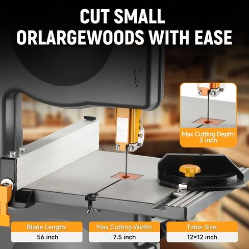 Hoteche 8-Inch Band Saw 2.0A Low Noise Two Cutting Height Table Benchtop with Fence and Miter Gauge for Woodworking, DIY Projects and Precision Cutting, Tilting Range 0-45° in Kuwait