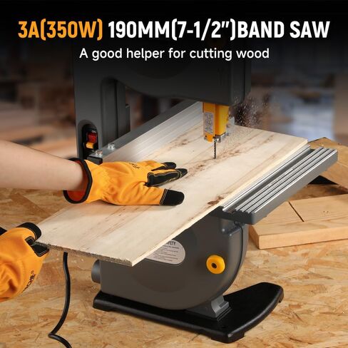 Hoteche 8-Inch Band Saw 2.0A Low Noise Two Cutting Height Table Benchtop with Fence and Miter Gauge for Woodworking, DIY Projects and Precision Cutting, Tilting Range 0-45° in Kuwait