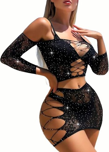 Women Sexy Fishnet Lingeries Mesh Two Piece Lingerie Set Free Size Bra and Panty Sets Exotic Stripper Outfit in Saudi Arabia
