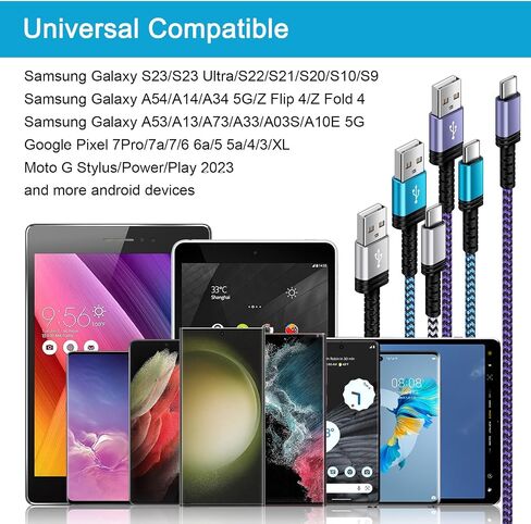 كابل USB C للشحن السريع من Android Auto Samsung، [6FT+5FT+3FT] USB A إلى النوع C شحن سريع لشاحن هاتف Android سلك سيارة لهاتف Galaxy S23/A14/A54/A34/A24/A03S/Z Fold5، Google Pixel 7Pro/7a /7/6/5/4، موتو in Saudi Arabia