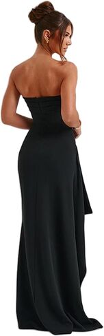 Women's Off Shoulder Backless Ruched Bodycon Dress Sexy Strapless High Split Long Maxi Dresses for Party Cocktail in Saudi Arabia