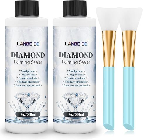 LANBEIDE Updated Diamond Painting Sealer 200ML with Silicone Brush, 5D Diamond Painting Glue Sealer Permanent Hold & Shine Effect Conserver for Jigsaw Puzzles (7 OZ) in Saudi Arabia