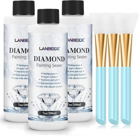 LANBEIDE Updated Diamond Painting Sealer 200ML with Silicone Brush, 5D Diamond Painting Glue Sealer Permanent Hold & Shine Effect Conserver for Jigsaw Puzzles (7 OZ) in Saudi Arabia