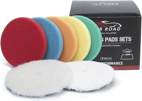 Buffing Polishing Pads 5 Inch, CAR ROAD 7PCs 5.5 Inch Face for 127mm Backing Plate Sponge Woolen Microfiber Buffing Pads Cutting Polishing Pad Kit for Car Buffer Polisher Compounding,Polishing,Waxing in Kuwait