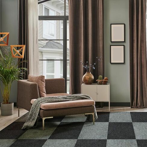 بلاط السجاد Wapane قشر وعصا ، مربعات السجاد بلاط الأرضية 24 "× 24" ، بلاط السجاد المبطنة الناعم ، سجادة لاصقة من البلاط لكل صندوق 40 قدم مربع للمنزل غرفة نوم غرفة المعيشة ، الأخضر in Kuwait