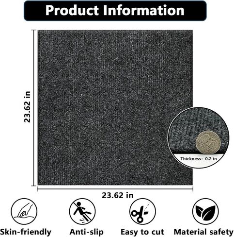 بلاط السجاد Wapane قشر وعصا ، مربعات السجاد بلاط الأرضية 24 "× 24" ، بلاط السجاد المبطنة الناعم ، سجادة لاصقة من البلاط لكل صندوق 40 قدم مربع للمنزل غرفة نوم غرفة المعيشة ، الأخضر in Kuwait