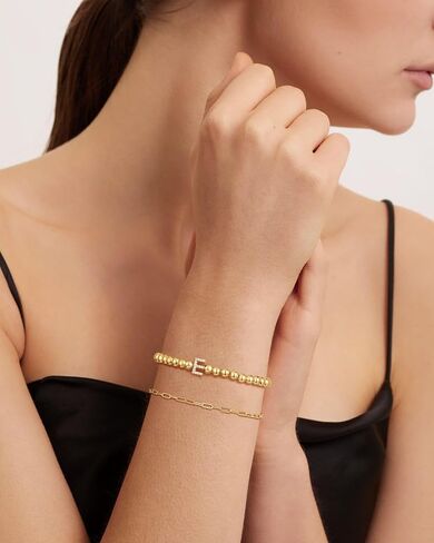Gold Initial Bracelets for Women, Dainty 14K Gold Plated Beaded Bracelets Stack CZ Letter Charm Bracelet Set No Tarnish Paperclip Link Chain Bracelet Trendy Simple Jewelry for Women in Kuwait