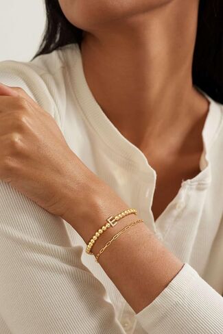 Gold Initial Bracelets for Women, Dainty 14K Gold Plated Beaded Bracelets Stack CZ Letter Charm Bracelet Set No Tarnish Paperclip Link Chain Bracelet Trendy Simple Jewelry for Women in Kuwait