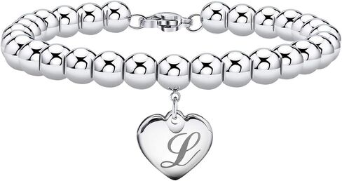 Initial Heart Charm Bracelets for Women Kids Stainless Steel Beads 26 Letters Bracelet Jewelry Birthday Gift for Teens Girls in Saudi Arabia