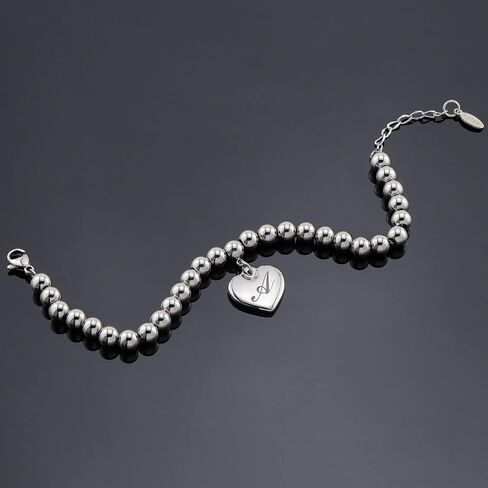 Initial Heart Charm Bracelets for Women Kids Stainless Steel Beads 26 Letters Bracelet Jewelry Birthday Gift for Teens Girls in Saudi Arabia