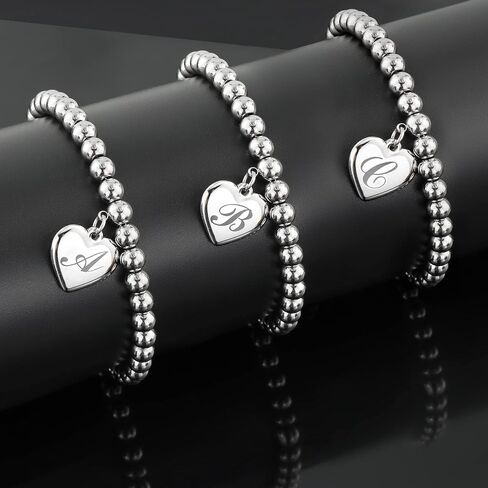 Initial Heart Charm Bracelets for Women Kids Stainless Steel Beads 26 Letters Bracelet Jewelry Birthday Gift for Teens Girls in Saudi Arabia