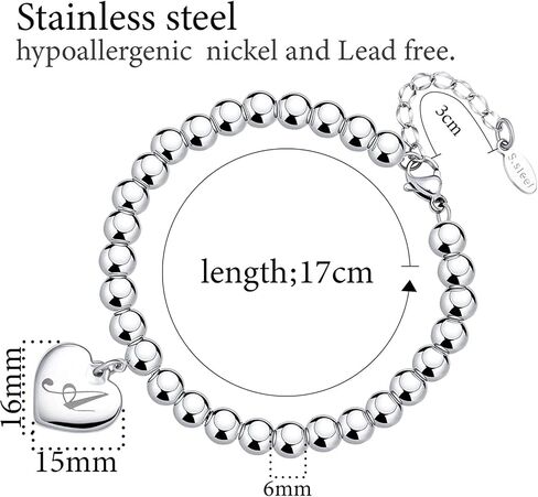Initial Heart Charm Bracelets for Women Kids Stainless Steel Beads 26 Letters Bracelet Jewelry Birthday Gift for Teens Girls in Saudi Arabia