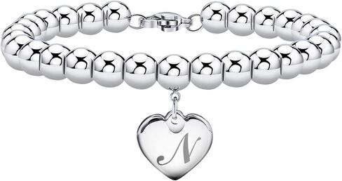 Initial Heart Charm Bracelets for Women Kids Stainless Steel Beads 26 Letters Bracelet Jewelry Birthday Gift for Teens Girls in Saudi Arabia