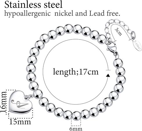 Initial Heart Charm Bracelets for Women Kids Stainless Steel Beads 26 Letters Bracelet Jewelry Birthday Gift for Teens Girls in Saudi Arabia