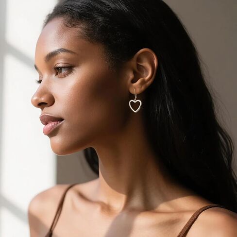 Sterling Silver Heart Earrings for Women 14K Gold Plated Openwork Love Heart Dangle Earrings Drop Hypoallergenic Leverback Huggie Hoop Earing for Women Trendy in Saudi Arabia