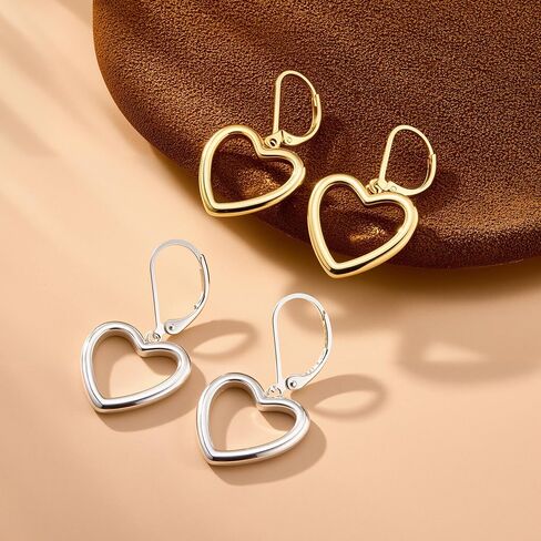 Sterling Silver Heart Earrings for Women 14K Gold Plated Openwork Love Heart Dangle Earrings Drop Hypoallergenic Leverback Huggie Hoop Earing for Women Trendy in Saudi Arabia