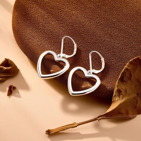 Sterling Silver Heart Earrings for Women 14K Gold Plated Openwork Love Heart Dangle Earrings Drop Hypoallergenic Leverback Huggie Hoop Earing for Women Trendy in Saudi Arabia