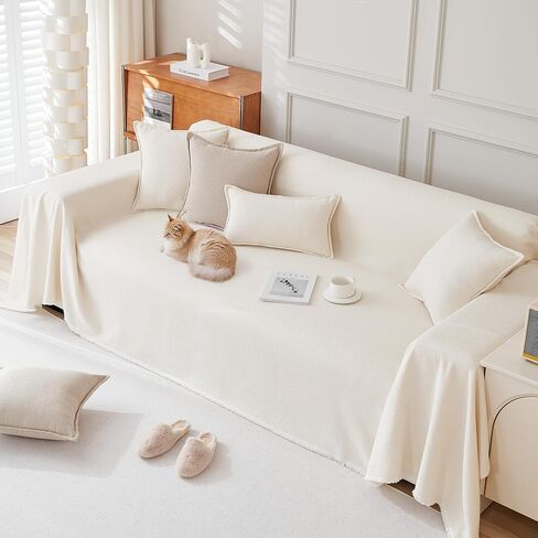 Couch Cover Water-Resistant Sofa Cover Blanket Thick Durable Sofa Cover for Sectional Sofa, Machine Washable Decorative Couch Furniture Protector for Dogs, 71" x118", Cream in Kuwait