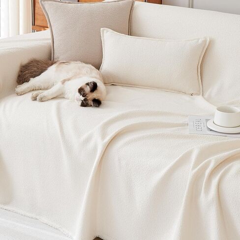 Couch Cover Water-Resistant Sofa Cover Blanket Thick Durable Sofa Cover for Sectional Sofa, Machine Washable Decorative Couch Furniture Protector for Dogs, 71" x118", Cream in Kuwait