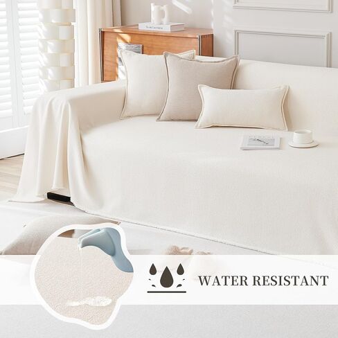 Couch Cover Water-Resistant Sofa Cover Blanket Thick Durable Sofa Cover for Sectional Sofa, Machine Washable Decorative Couch Furniture Protector for Dogs, 71" x118", Cream in Kuwait