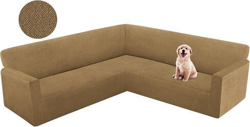 غطاء الأريكة Hdcaxkj الزاوية المقطعة L شكل أريكة غطاء أريكة سميكة Jacquard Slipcover غطاء الأريكة على شكل زلة على حامي أثاث غرفة المعيشة الأريكة الأريكة (رمادي فاتح ، X-large) in Kuwait