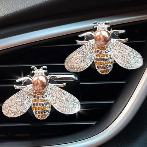 2PCS CAR CAR AIR CLIP ، Bling Crystal Cute Bee Car Air Vent Clips ، Car Air Conference Clip Decorative ، Rhinestone Car Decoration for Women Interior Decor in Kuwait