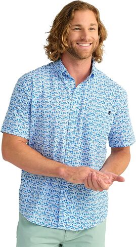 Huk Men Pattern Kona Pattern Short Sleeve Fishing Button Down Down Sirt in Kuwait