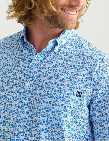 Huk Men Pattern Kona Pattern Short Sleeve Fishing Button Down Down Sirt in Kuwait