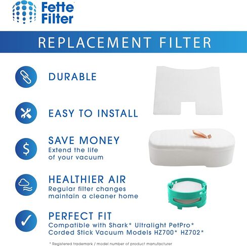 Fette Filter - 4 Pack Filter Kit Compatible with Shark Vertex & UltraLight Vacuum HZ2000, HZ2002, HZ251, HH200, HH202, HZ602 Part # XPMFHZ2000 & XFFKHZ2000 in Kuwait