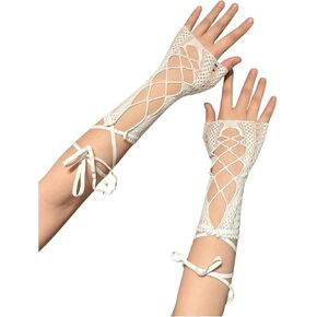 SHENHE Women's Lace Up Fishnet Arm Sleeves Fingerless Gloves Gothic Y2k Gloves